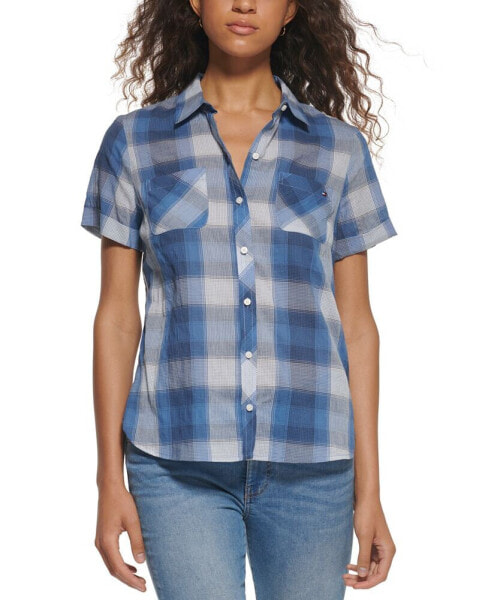 Women's Button-Front Plaid Camp Shirt