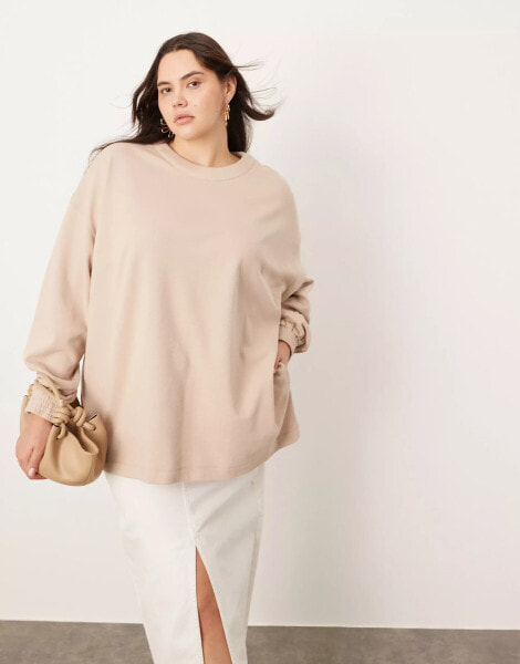 ASOS EDITION Curve premium longline top in textured jersey in mocha