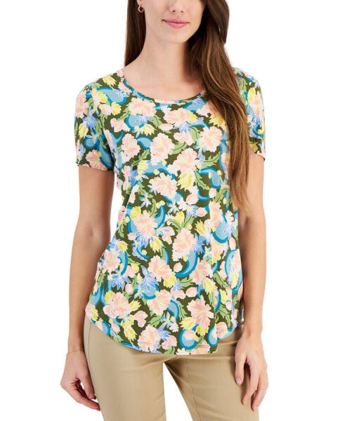 Women's Printed Short Sleeve Scoop-neck Top, Created for Macy's