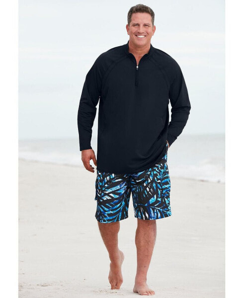 Big & Tall Long Sleeve 1/4 Zip Mock Neck Swim Top