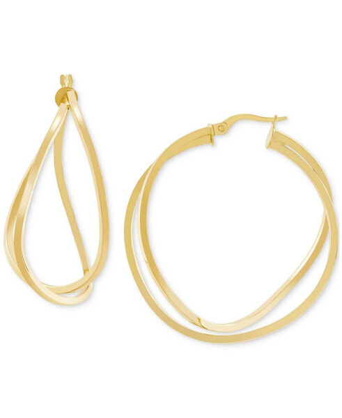 Polished Crossover Double Medium Hoop Earrings in 14k Gold, 1-1/4"