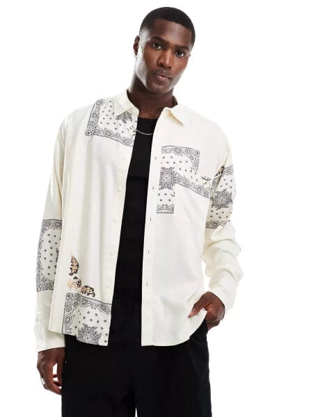 ONLY & SONS long sleeve tile print shirt in stone