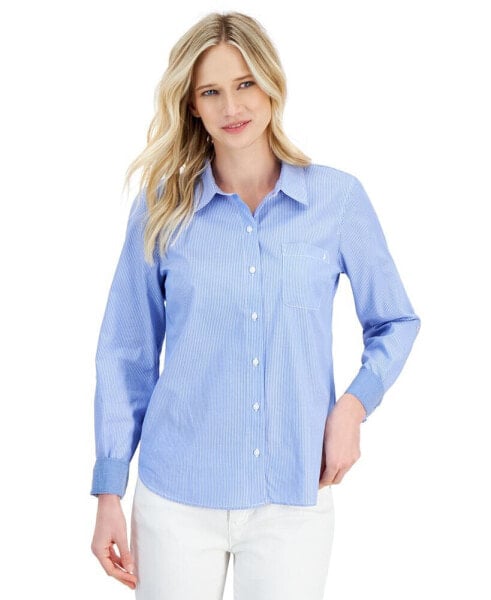 Блузка из рубчатого хлопка с длинным рукавом Nautica Jeans Newport с полосками для женщин