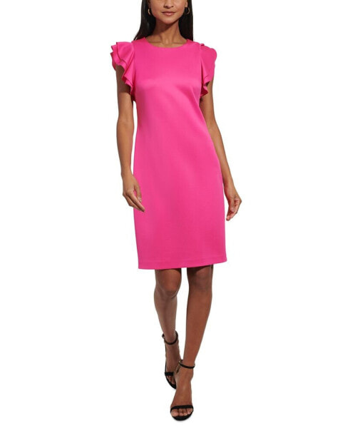 Women's Ruffle-Sleeve Sheath Dress