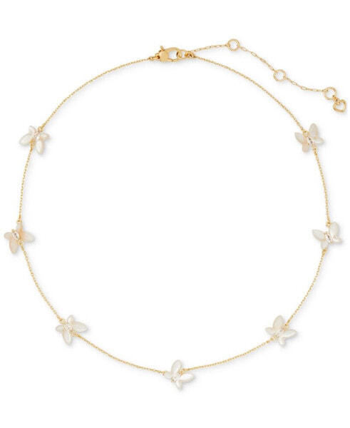 Gold-Tone Cubic Zirconia & Mother-of-Pearl Butterfly Scatter Necklace, 16" + 3" extender