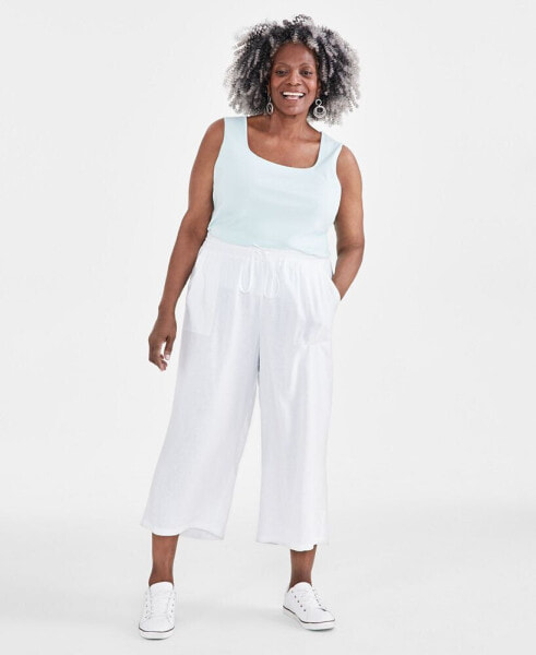 Plus Size Linen Drawstring Capri Pants, Created for Macy's