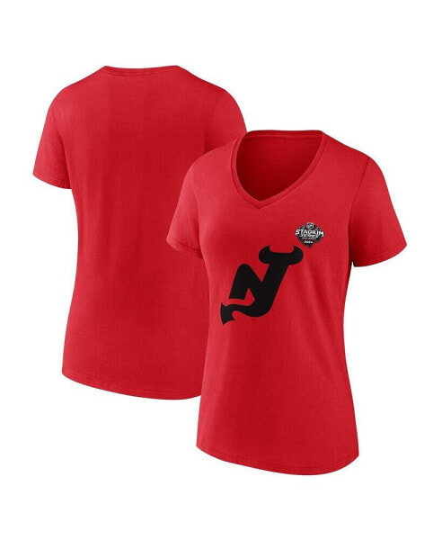 Футболка с V-образным вырезом Fanatics женская красная New Jersey Devils 2024 NHL Stadium Series Logo