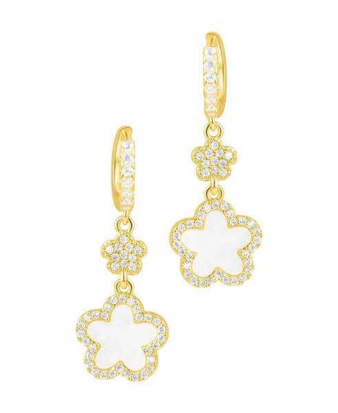 Gold Cubic Zirconia White Clover Earrings