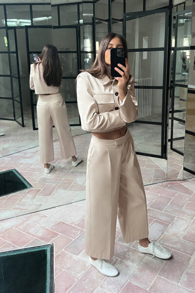 High waist wide trousers