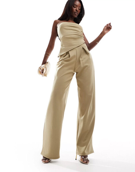 ASOS DESIGN co-ord wide leg trousers in khaki