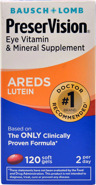 Bausch & Lomb PreserVision Eye Vitamin & Mineral Supplement AREDS Lutein -- Витаминно-минеральная добавка для глаз  с лютеином - 120 капсул
