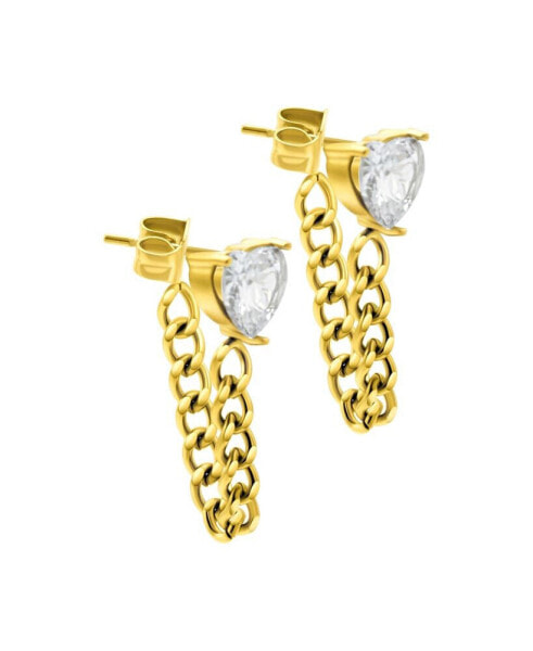 Women's 14K Gold-Plated Chain and Crystal Heart Wrap Around Earrings