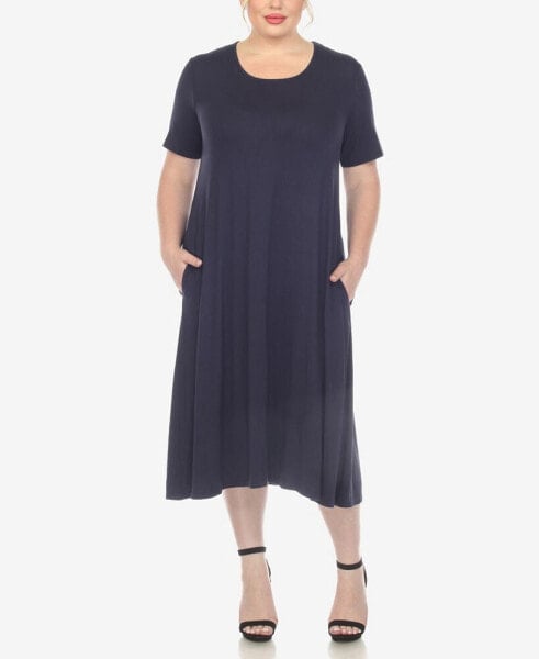 Plus Size Short Sleeve Pocket Swing Midi Dress