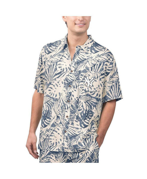 Men's Navy New York Yankees Monstera Print Party Button-Up Shirt