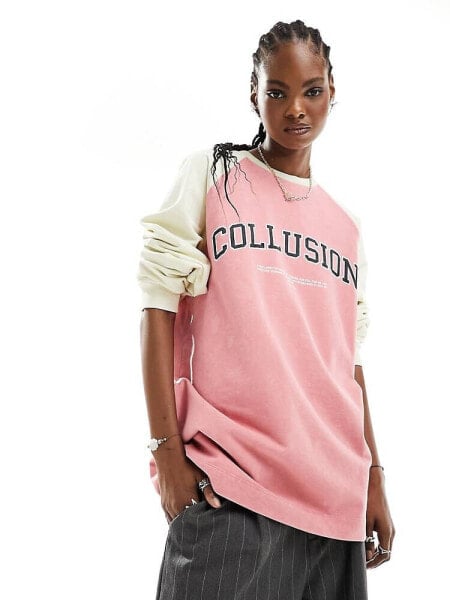 COLLUSION long sleeve varsity spliced sweat in multi