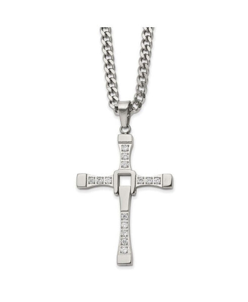 CZ Moveable Cross Pendant 2 inch Extension Cable Chain Necklace