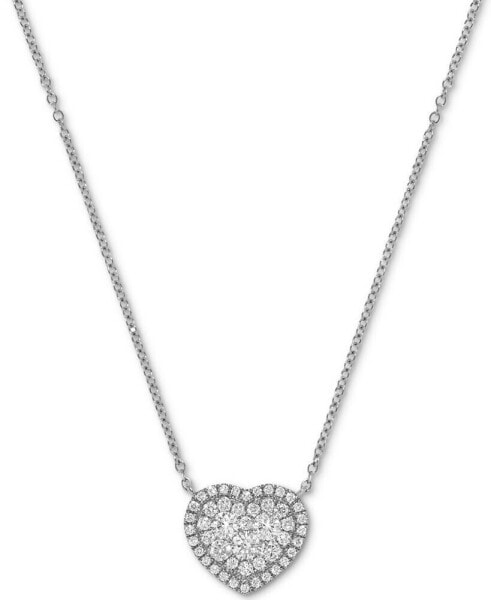 Diamond Heart Cluster Halo 18" Pendant Necklace (7/8 ct. t.w.) in 14k White Gold or 14k Yellow Gold