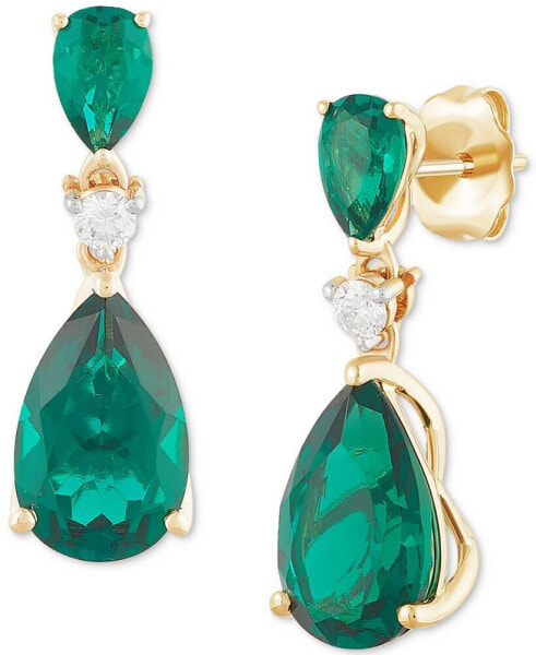 Lab Grown Emerald (4-5/8 ct. t.w.) & Diamond (1/8 ct. t.w.) Double Pear Drop Earrings (Also available in Ruby)