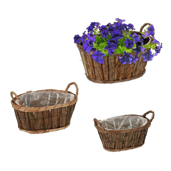 Горшки для комнатных растений Relaxdays Ovales Blumentopf 3er Set из дерева