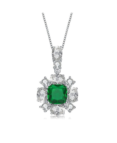 White Gold Plated Green and White Cubic Zirconia Accent Pendant Necklace