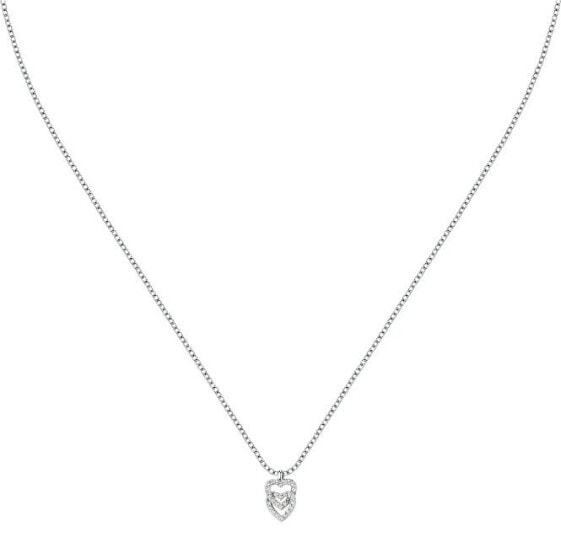 Silver necklace Double heart with zircons Silver LPS10AWV01