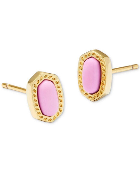 14k Gold-Plated Oval Stone Stud Earrings