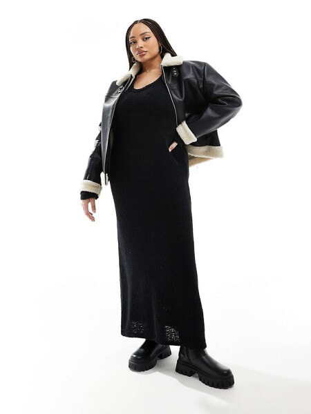 4th & Reckless Plus v neck knitted maxi dress in black