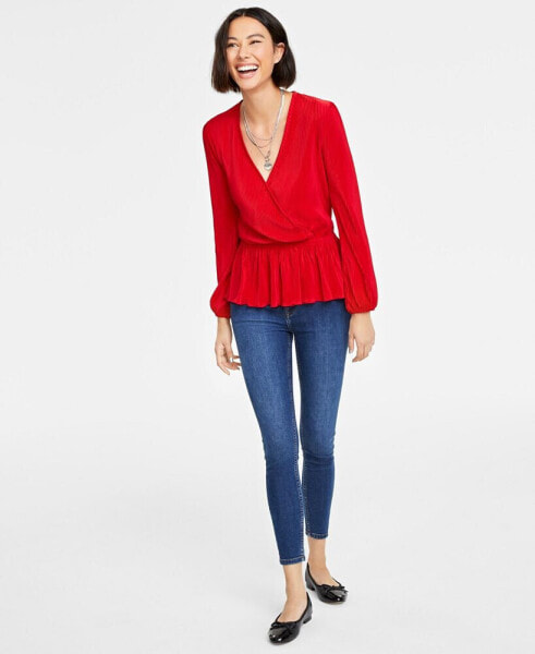 Women's Plissé Surplice-Neck Peplum Top, Created for Macy's