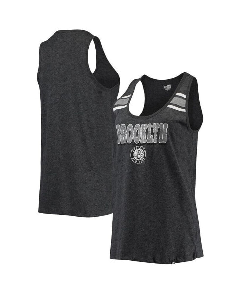 Women's Heather Black Brooklyn Nets Scoop-Neck Racerback Tank Top