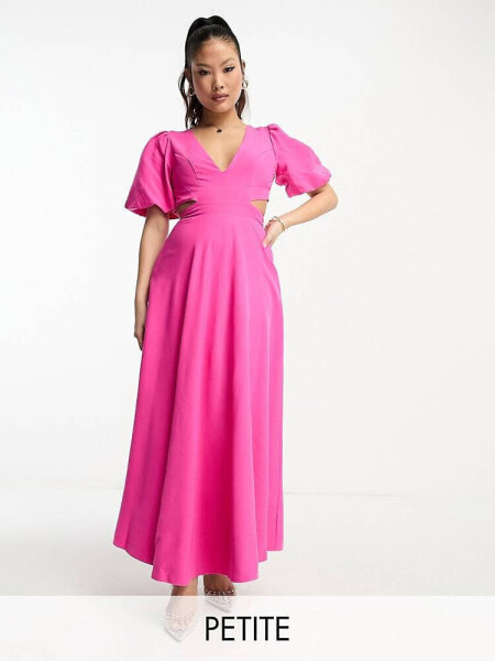 Forever New Petite puff sleeve maxi dress in pink
