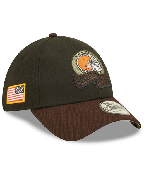 Головной убор New Era мужской Черный, Коричневый Cleveland Browns 2022 Salute To Service 39THIRTY Flex Hat