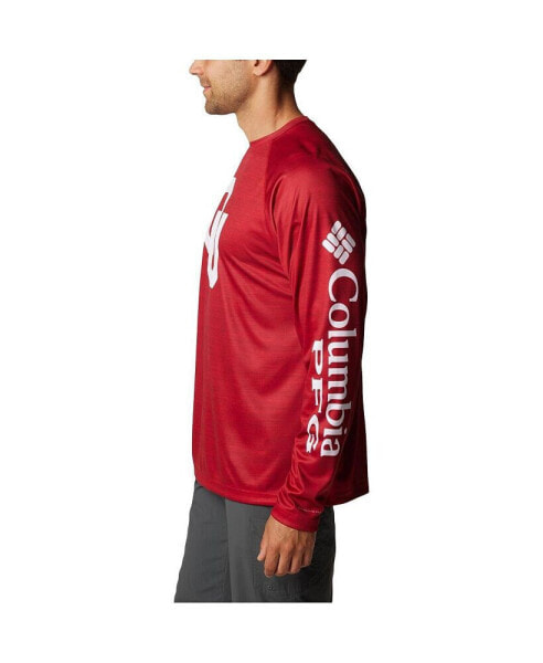 Men's Crimson Oklahoma Sooners PFG Terminal Tackle Omni-Shade Raglan Long Sleeve T-shirt