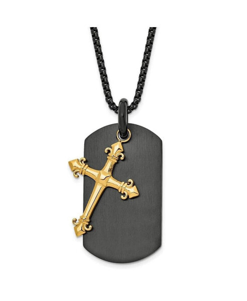 Black and 2 Piece Cross and Dog Tag Box Chain Necklace