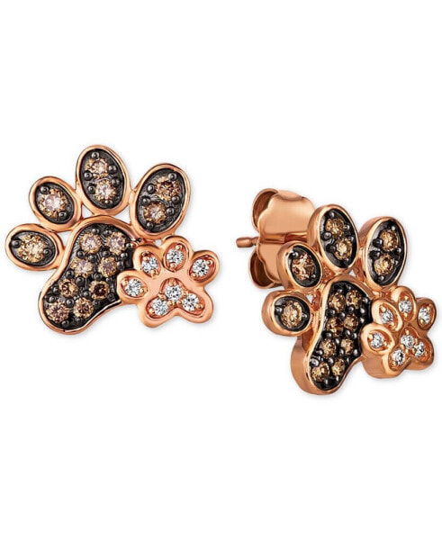 Nude™ & Chocolate® Diamond Paw Prints Stud Earrings (3/8 ct. t.w.) in 14k Rose Gold