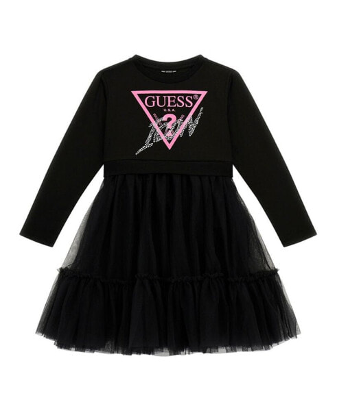 Big Girl Mixed Fabric Long Sleeve Dress