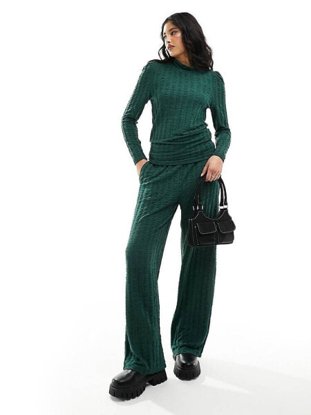 Pieces textured wide leg trousers co-ord in green