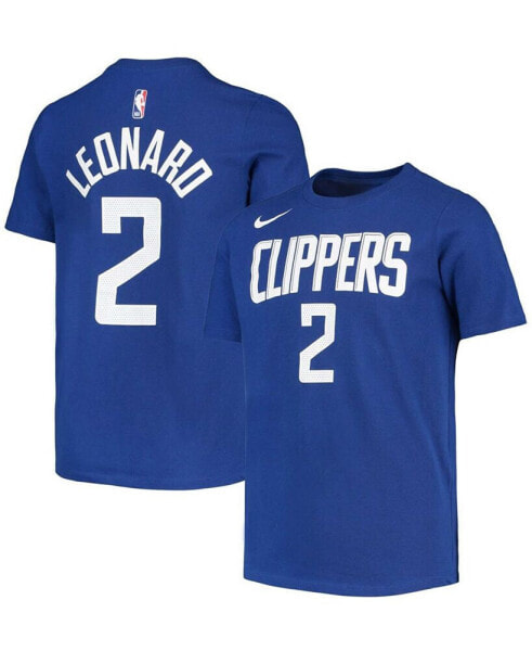 Big Boys Kawhi Leonard Royal LA Clippers Logo Name and Number Performance T-shirt