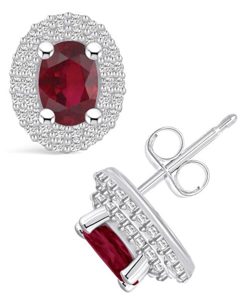 Ruby (1-1/5 Ct. t.w.) and Diamond (3/8 Ct. t.w.) Halo Stud Earrings