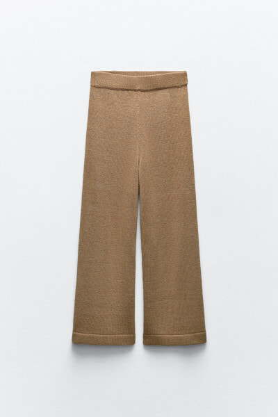 Однотонные брюки из смесового льна с широкими штанинами ZARA