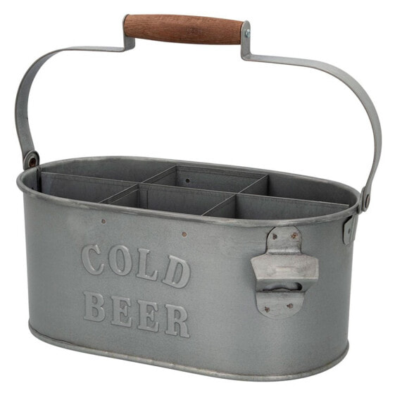 AKTIVE Old Galvanized Steel 6 Bottle Basket With Opener