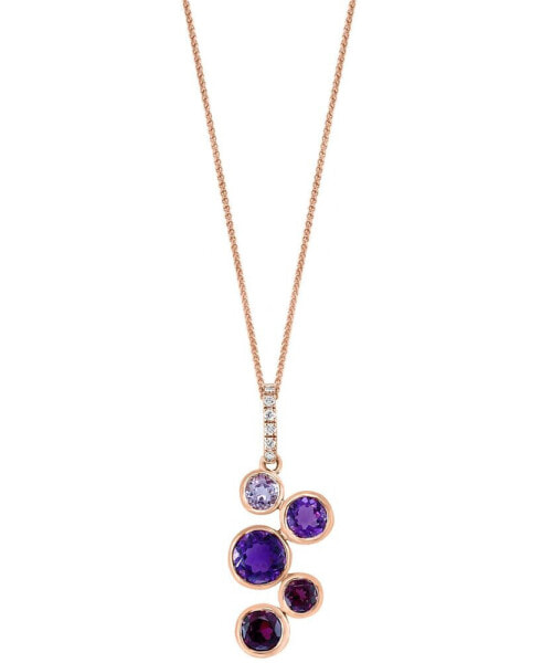 Multi-Gemstone (2-1/8 ct. t.w.) & Diamond (1/20 ct. t.w.) Bezel 18" Pendant Necklace in 14k Rose Gold