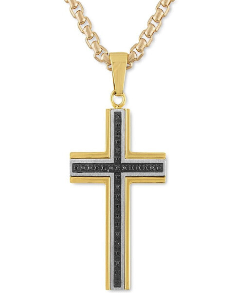 Men's Black Diamond Cross 22" Pendant Necklace (1/6 ct. t.w.) in Stainless Steel, Black & Yellow Ion-Plate