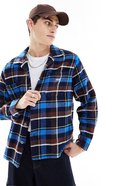 Obey ray plaid heavyweight shirt in navy