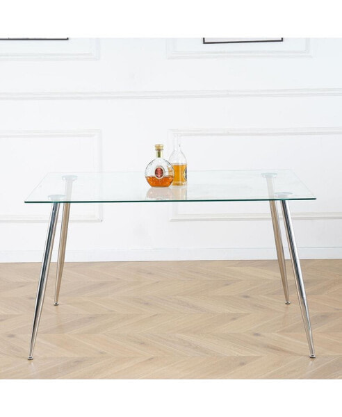51" Rectangular Glass Dining Table, Chrome Metal Legs