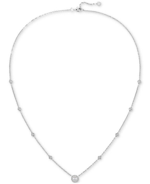 Onyx (4mm) & Diamond (1/10 ct. t.w.) Halo Pendant Necklace in Sterling Silver, 17" + 1" extender (Also available in Cultured Freshwater Pearl)
