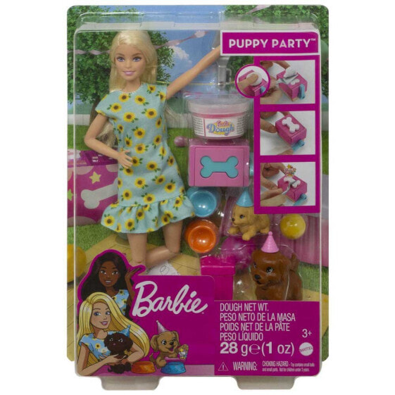 BARBIE Doggy Birthday Party Blonde With Toy Pets And Play Dough