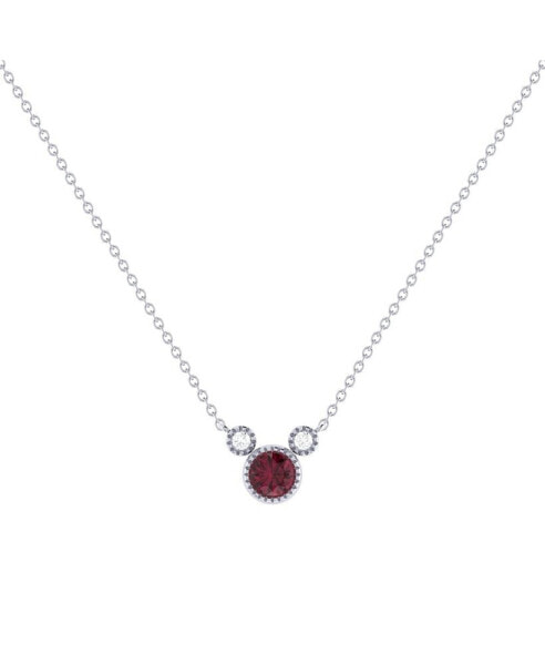 LuvMyJewelry round Ruby Gemstone Round Natural Diamond 14K White Gold Birthstone Necklace