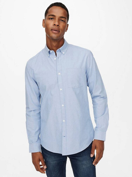 Only & Sons long sleeve button down oxford shirt in light blue