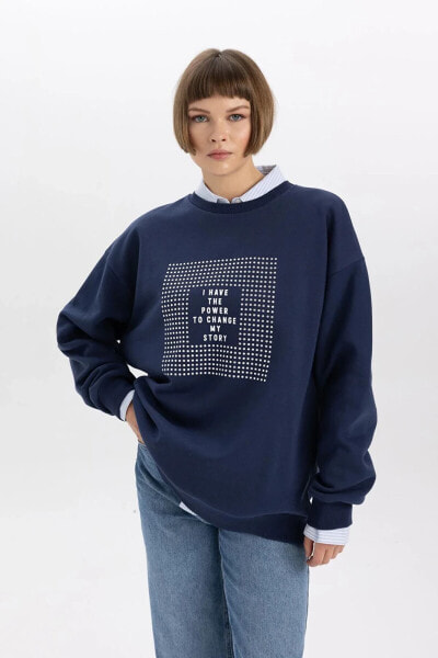 Oversize Fit Bisiklet Yaka Kalın Sweatshirt B5153ax23wn