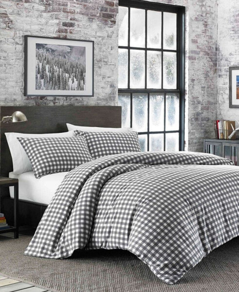 Preston Grey Cotton Flannel 3 Piece Duvet Cover Set, King